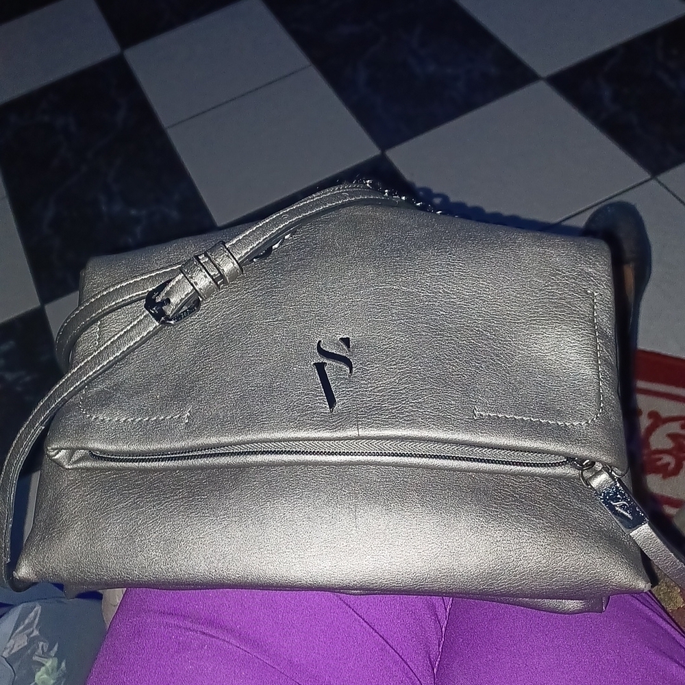 Vera Wang Crossbody Gunmetal Metallic Leather